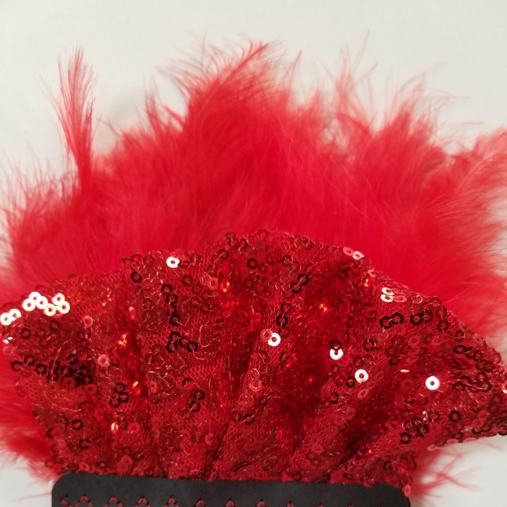 NEW Red Sequin Ruffle & Feather Pocket Square Insert - Picture 5 of 7
